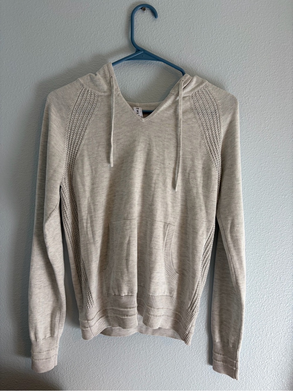 Athleta Light Heather Gray V-Neck Hooded Sweater